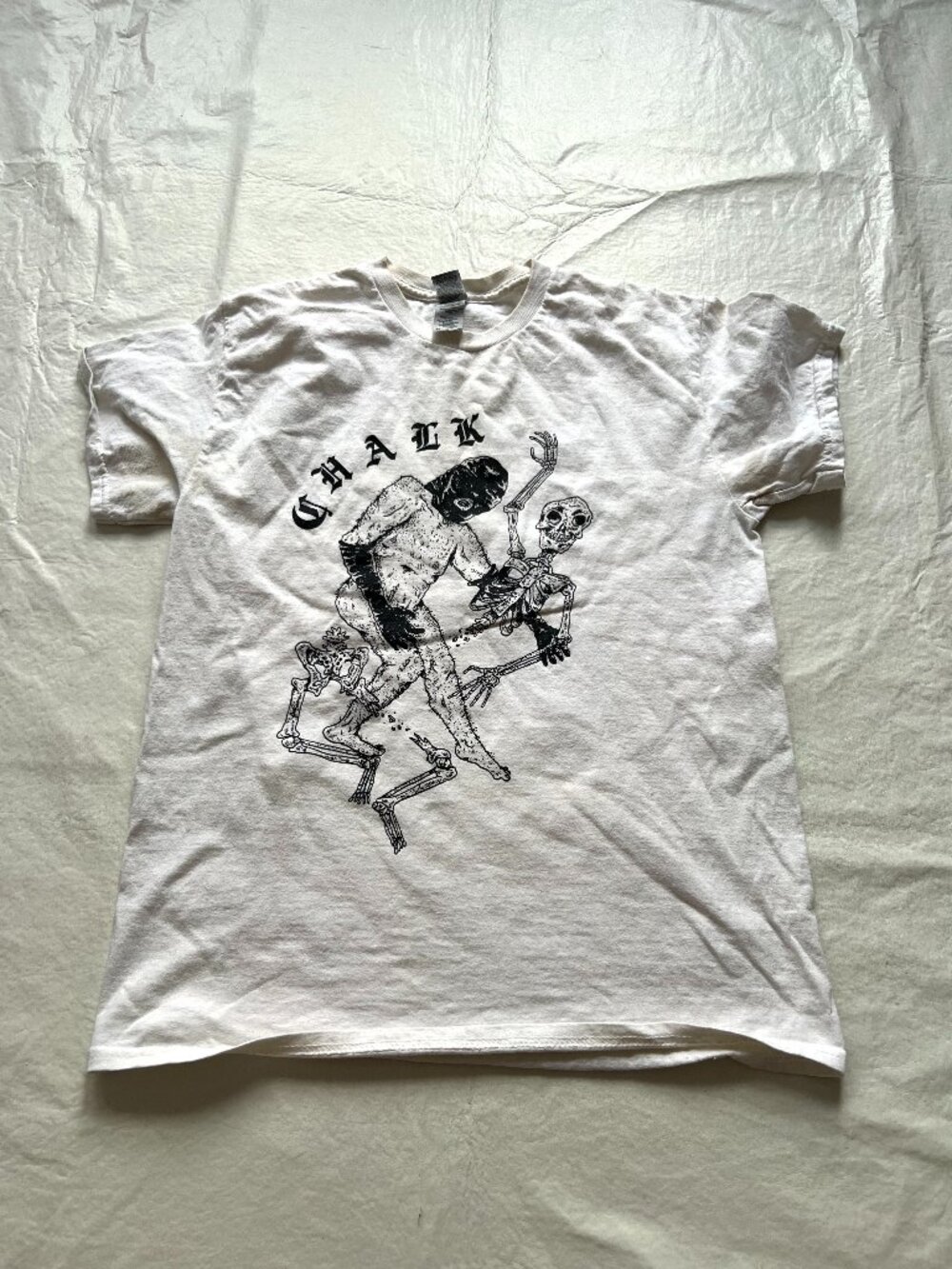 Chalk band t shirt Medium white black skeleton gimp mask Chicago hardcore